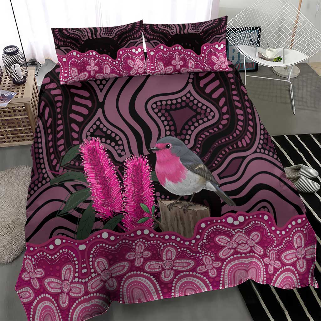 Australia Indigenous Bedding Set Breast Cancer Pink Robin Bottlebrush Aboriginal Art - Aussie Hoodie