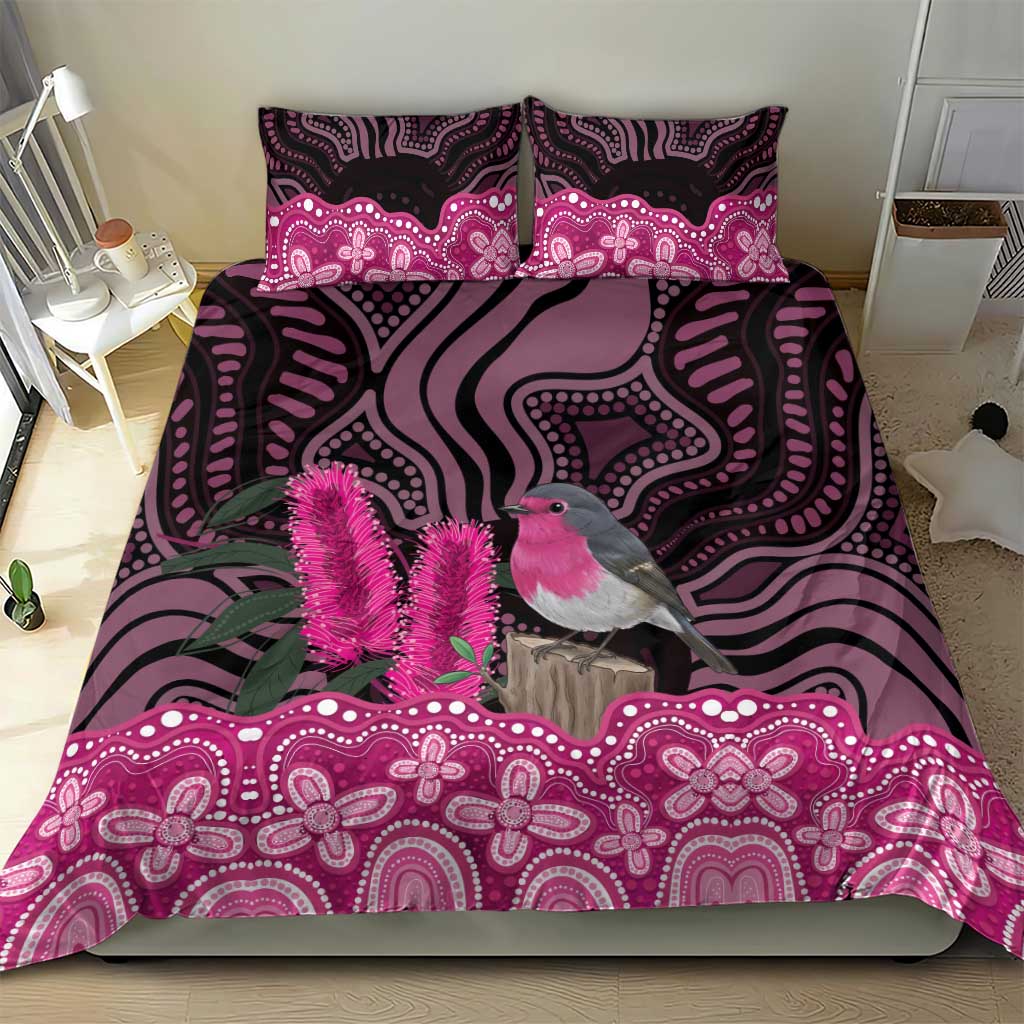 Australia Indigenous Bedding Set Breast Cancer Pink Robin Bottlebrush Aboriginal Art - Aussie Hoodie
