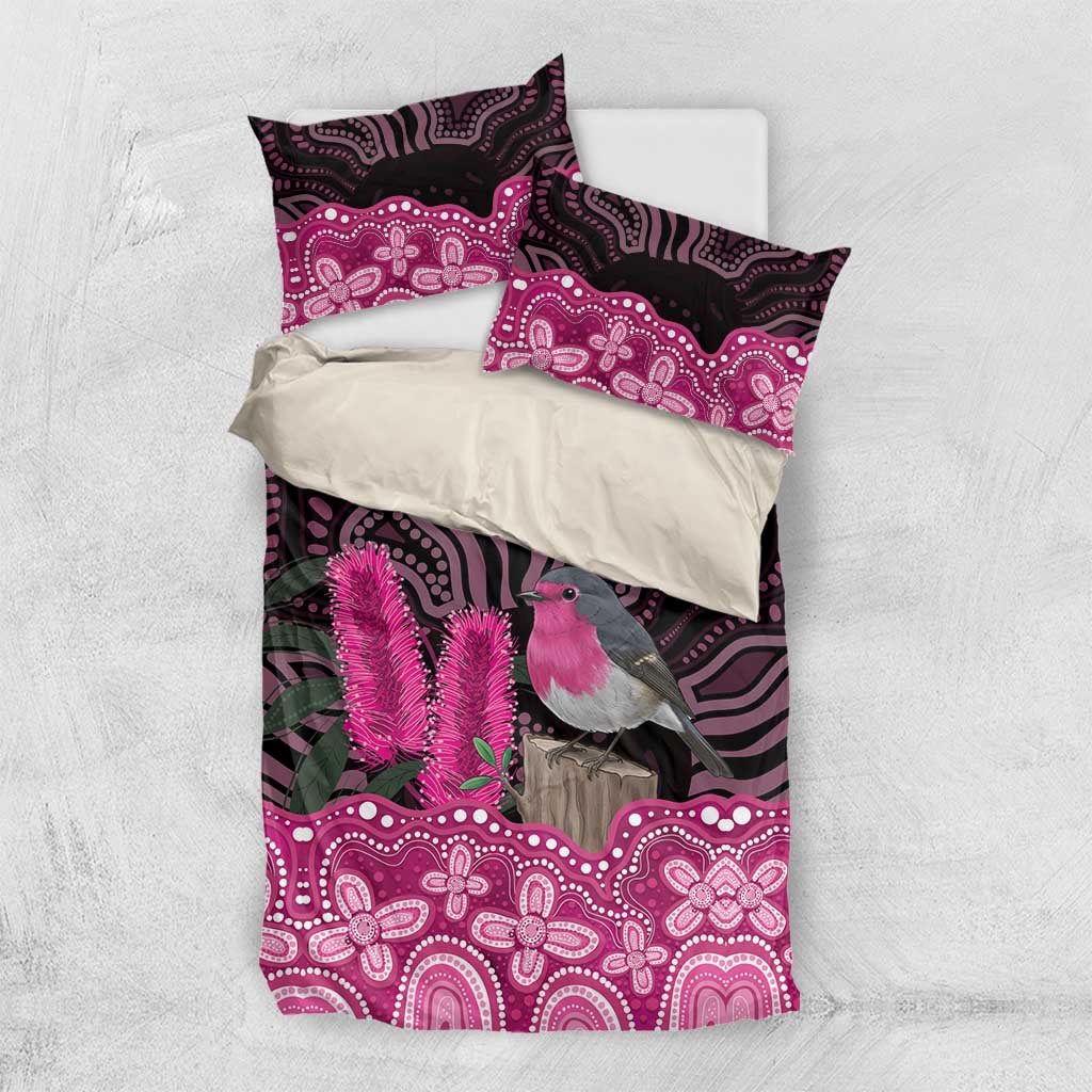 Australia Indigenous Bedding Set Breast Cancer Pink Robin Bottlebrush Aboriginal Art - Aussie Hoodie