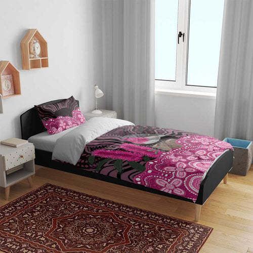 Australia Indigenous Bedding Set Breast Cancer Pink Robin Bottlebrush Aboriginal Art - Aussie Hoodie