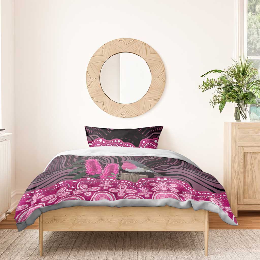 Australia Indigenous Bedding Set Breast Cancer Pink Robin Bottlebrush Aboriginal Art - Aussie Hoodie