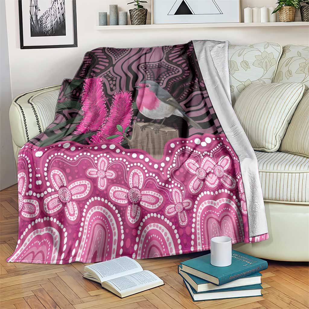Australia Indigenous Blanket Breast Cancer Pink Robin Bottlebrush Aboriginal Art - Aussie Hoodie