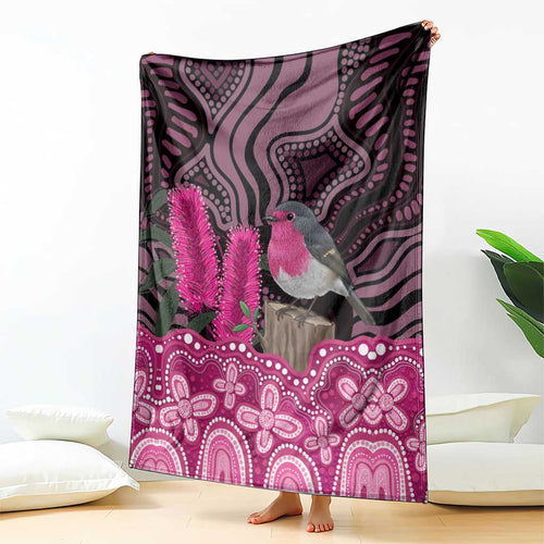 Australia Indigenous Blanket Breast Cancer Pink Robin Bottlebrush Aboriginal Art - Aussie Hoodie