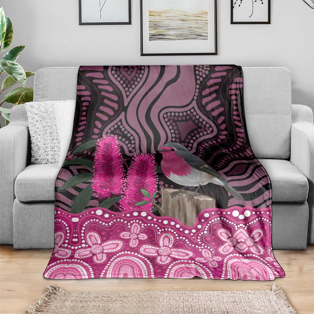 Australia Indigenous Blanket Breast Cancer Pink Robin Bottlebrush Aboriginal Art - Aussie Hoodie