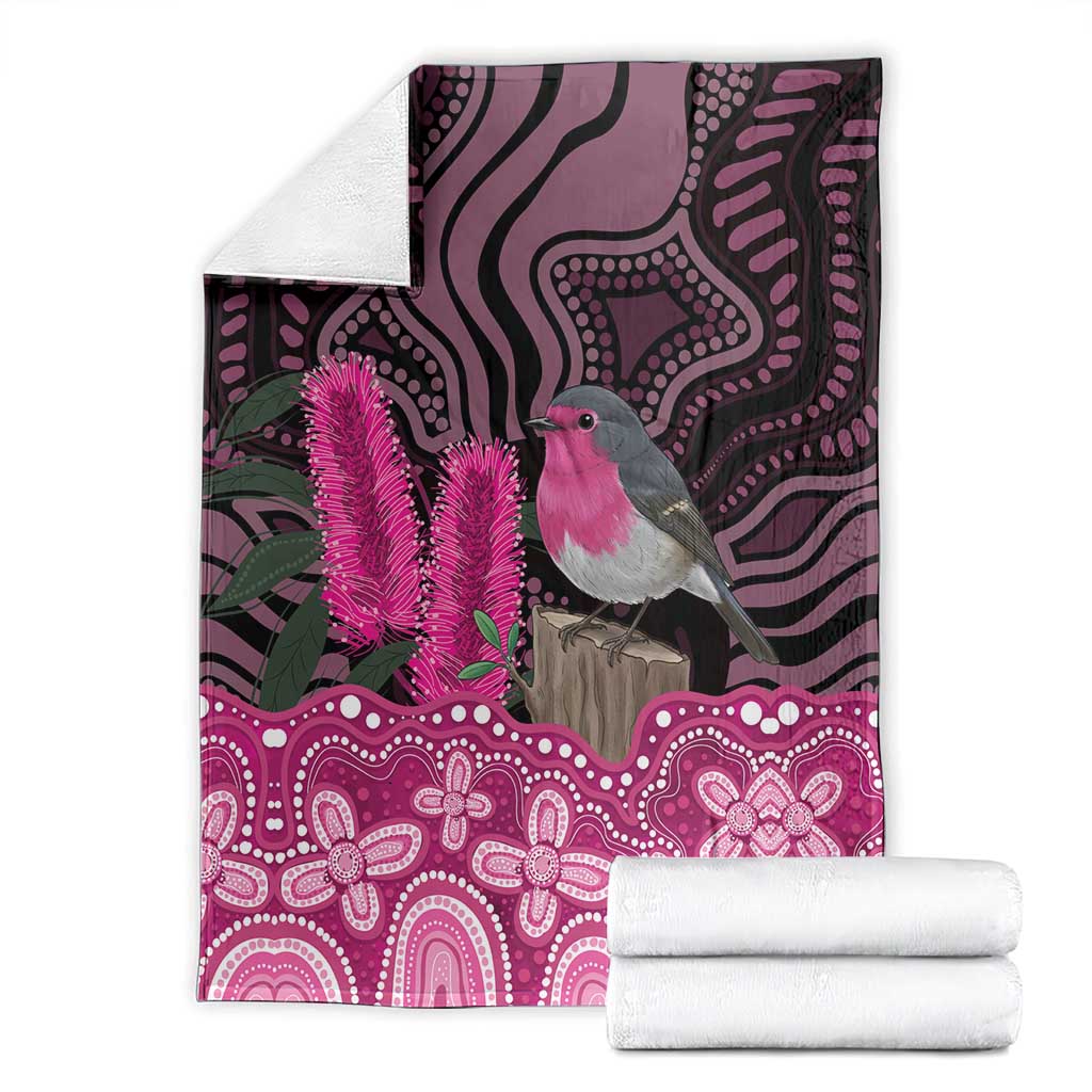 Australia Indigenous Blanket Breast Cancer Pink Robin Bottlebrush Aboriginal Art - Aussie Hoodie