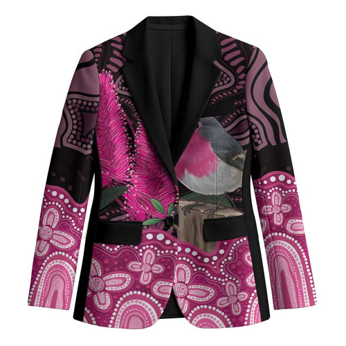 Australia Indigenous Blazer Breast Cancer Pink Robin Bottlebrush Aboriginal Art - Aussie Hoodie