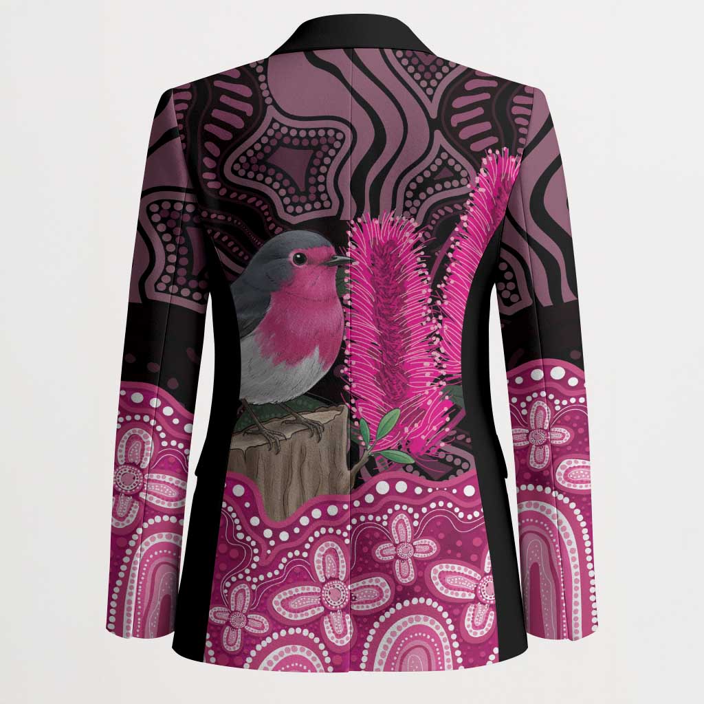 Australia Indigenous Blazer Breast Cancer Pink Robin Bottlebrush Aboriginal Art - Aussie Hoodie