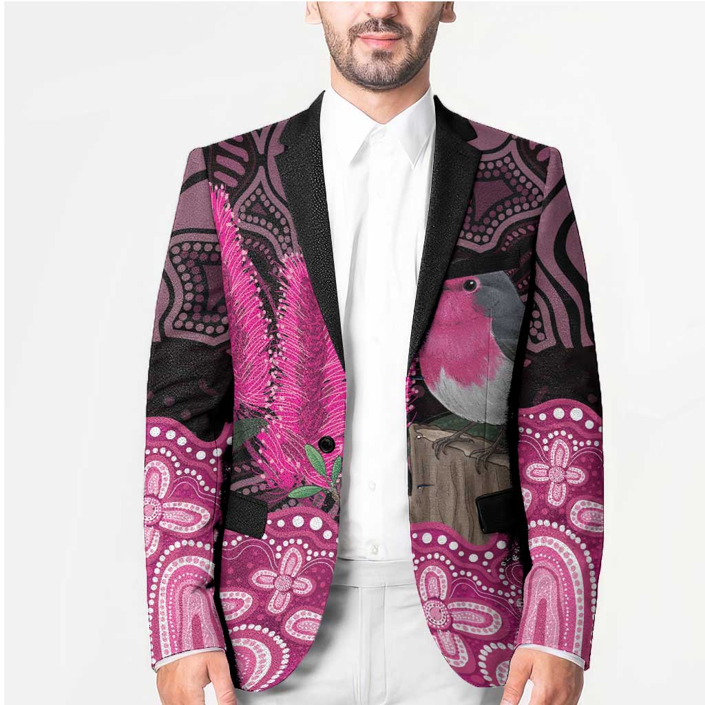 Australia Indigenous Blazer Breast Cancer Pink Robin Bottlebrush Aboriginal Art - Aussie Hoodie