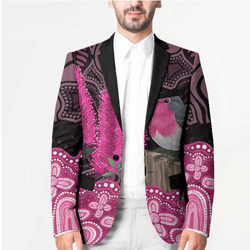 Australia Indigenous Blazer Breast Cancer Pink Robin Bottlebrush Aboriginal Art - Aussie Hoodie