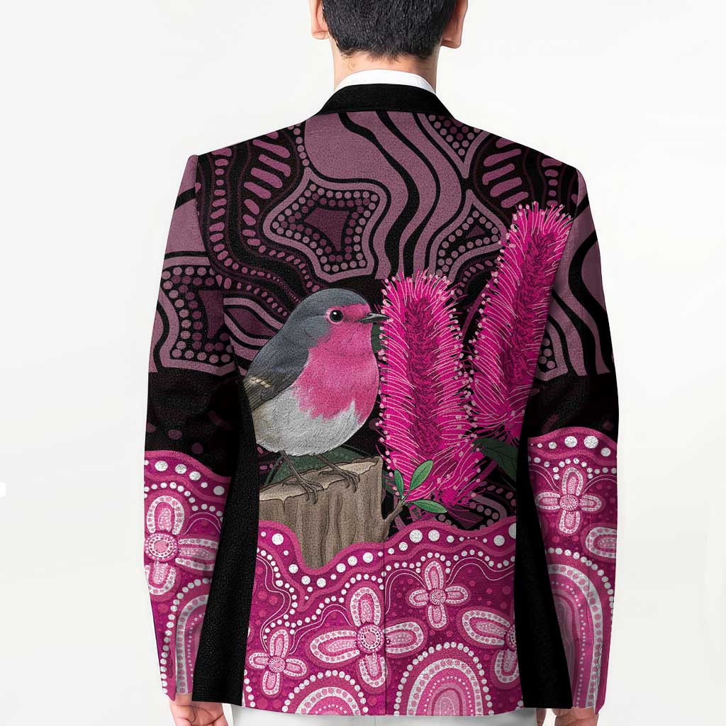 Australia Indigenous Blazer Breast Cancer Pink Robin Bottlebrush Aboriginal Art - Aussie Hoodie