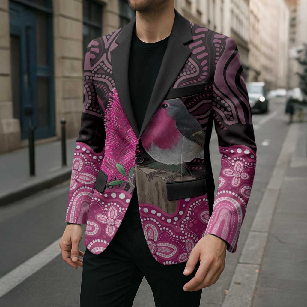 Australia Indigenous Blazer Breast Cancer Pink Robin Bottlebrush Aboriginal Art - Aussie Hoodie