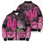 Australia Indigenous Bomber Puffer Jacket Breast Cancer Pink Robin Bottlebrush Aboriginal Art - Aussie Hoodie
