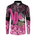 Australia Indigenous Button Sweatshirt Breast Cancer Pink Robin Bottlebrush Aboriginal Art - Aussie Hoodie