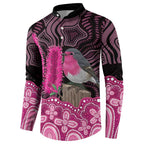 Australia Indigenous Button Sweatshirt Breast Cancer Pink Robin Bottlebrush Aboriginal Art - Aussie Hoodie