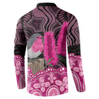 Australia Indigenous Button Sweatshirt Breast Cancer Pink Robin Bottlebrush Aboriginal Art - Aussie Hoodie