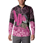Australia Indigenous Button Sweatshirt Breast Cancer Pink Robin Bottlebrush Aboriginal Art - Aussie Hoodie