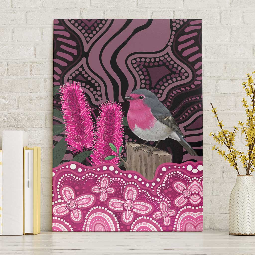 Australia Indigenous Canvas Wall Art Breast Cancer Pink Robin Bottlebrush Aboriginal Art - Aussie Hoodie