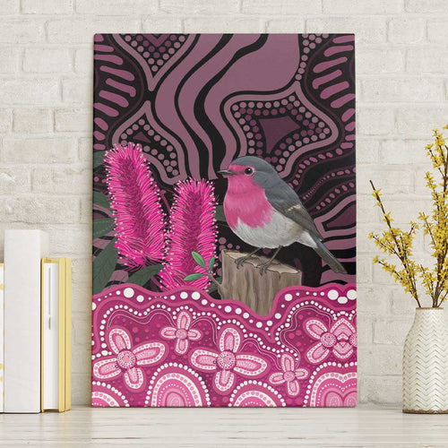 Australia Indigenous Canvas Wall Art Breast Cancer Pink Robin Bottlebrush Aboriginal Art - Aussie Hoodie