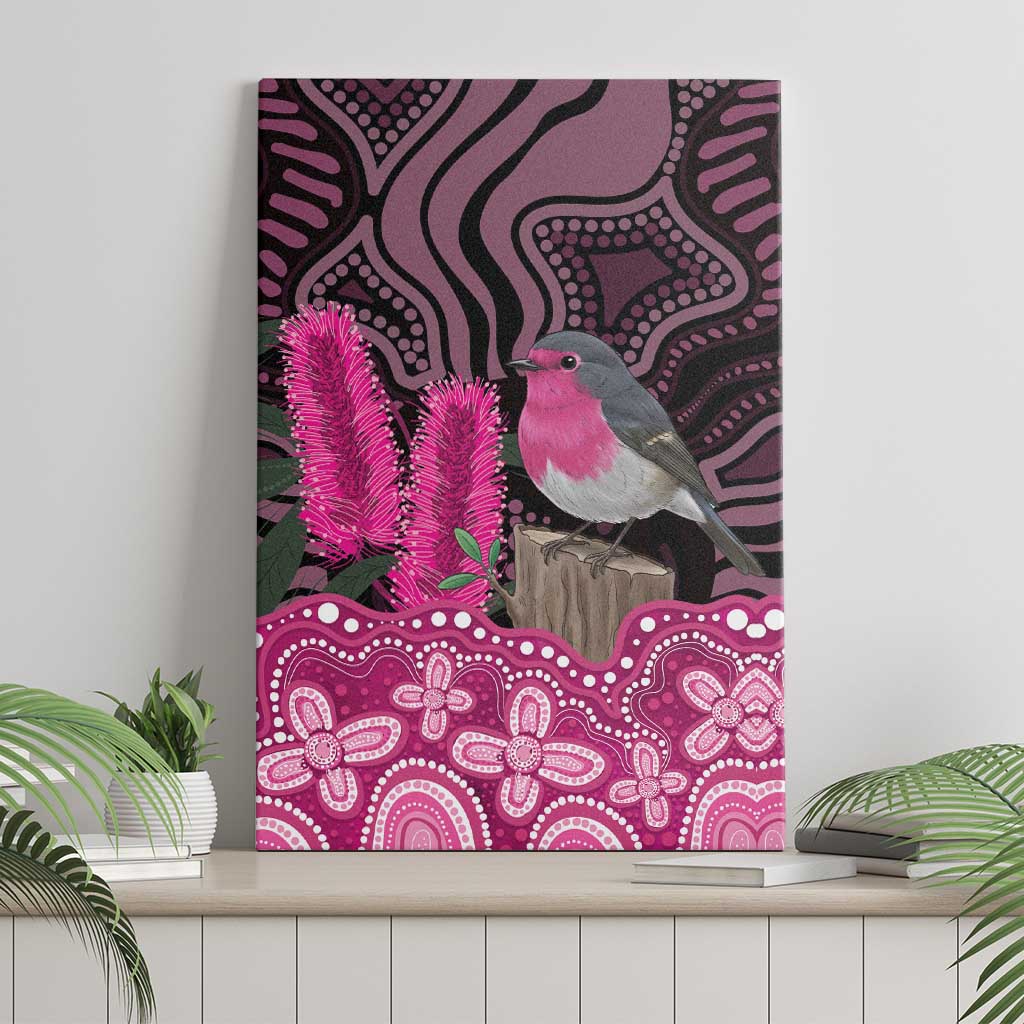 Australia Indigenous Canvas Wall Art Breast Cancer Pink Robin Bottlebrush Aboriginal Art - Aussie Hoodie