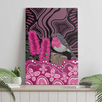 Australia Indigenous Canvas Wall Art Breast Cancer Pink Robin Bottlebrush Aboriginal Art - Aussie Hoodie