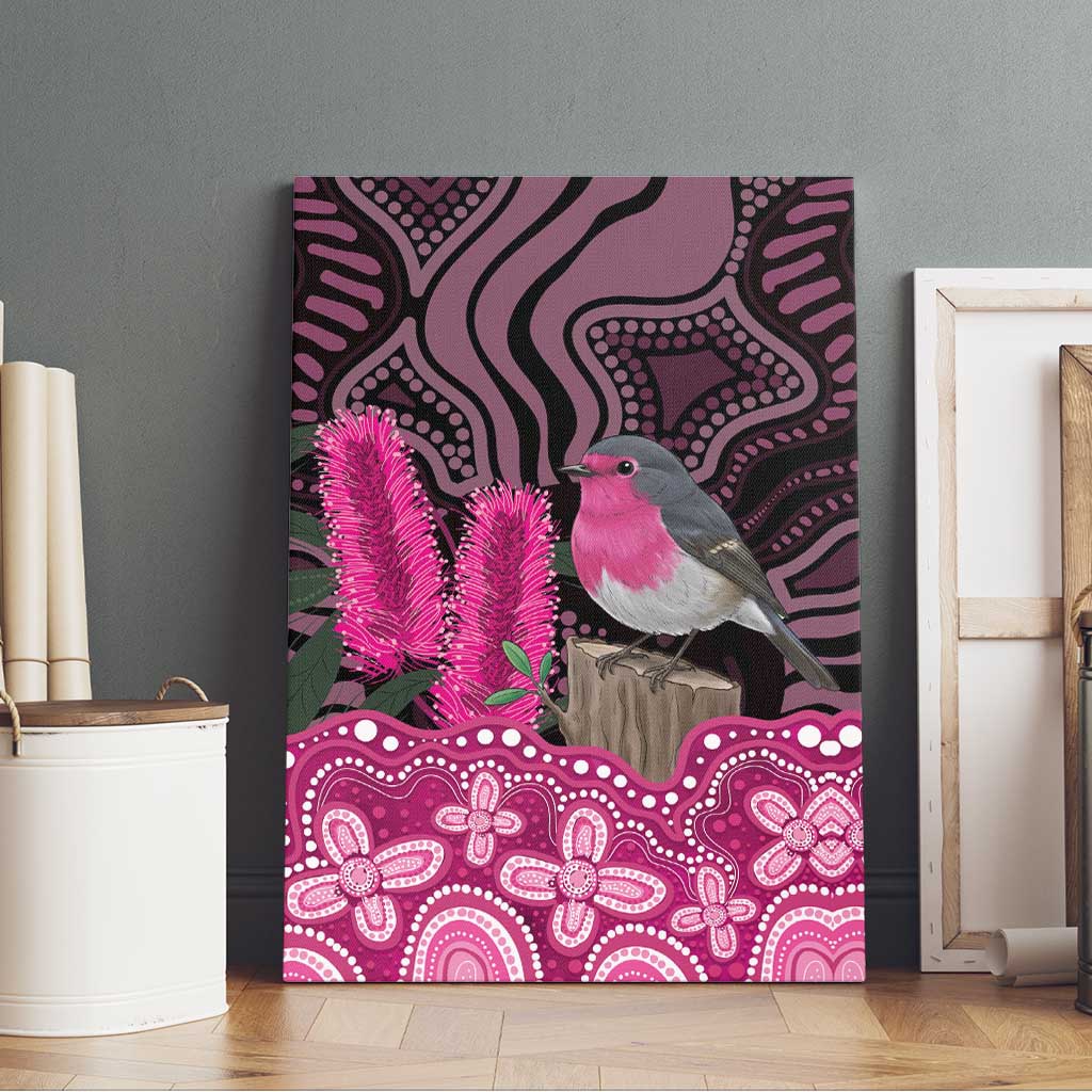Australia Indigenous Canvas Wall Art Breast Cancer Pink Robin Bottlebrush Aboriginal Art - Aussie Hoodie