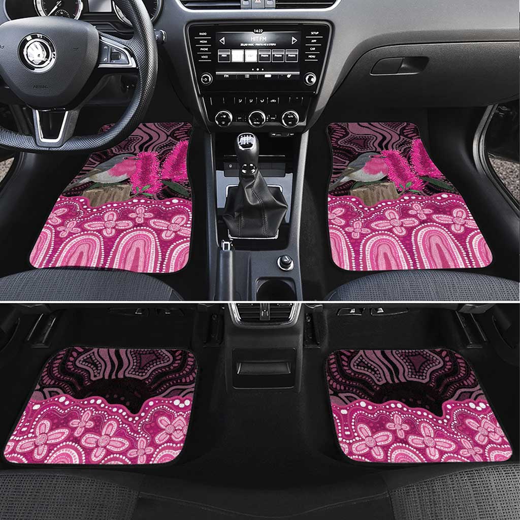 Australia Indigenous Car Mats Breast Cancer Pink Robin Bottlebrush Aboriginal Art - Aussie Hoodie
