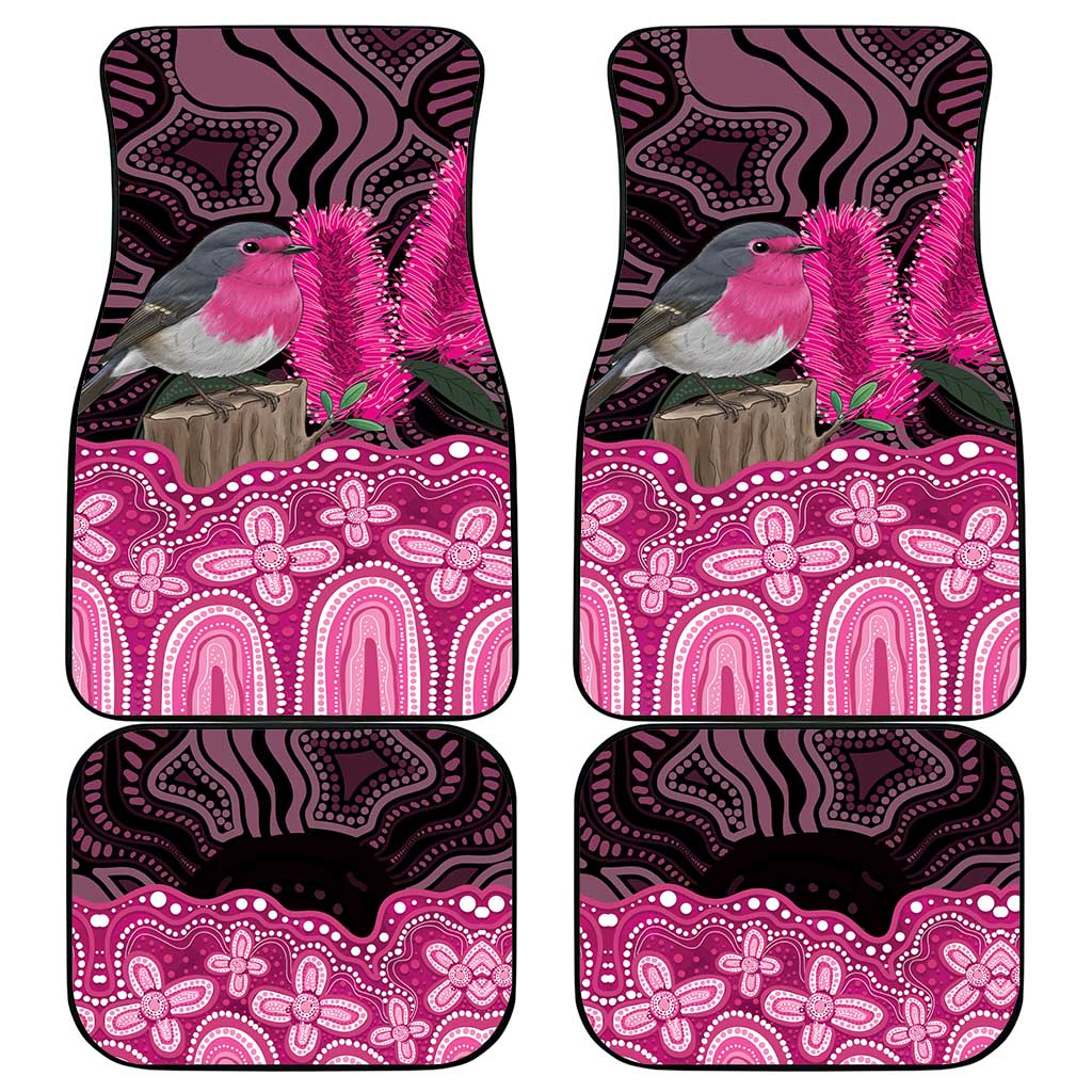 Australia Indigenous Car Mats Breast Cancer Pink Robin Bottlebrush Aboriginal Art - Aussie Hoodie