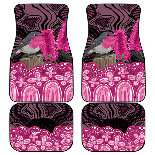 Australia Indigenous Car Mats Breast Cancer Pink Robin Bottlebrush Aboriginal Art - Aussie Hoodie