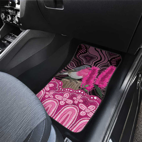 Australia Indigenous Car Mats Breast Cancer Pink Robin Bottlebrush Aboriginal Art - Aussie Hoodie