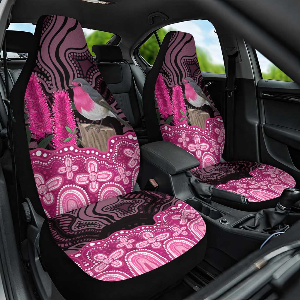 Australia Indigenous Car Seat Cover Breast Cancer Pink Robin Bottlebrush Aboriginal Art - Aussie Hoodie