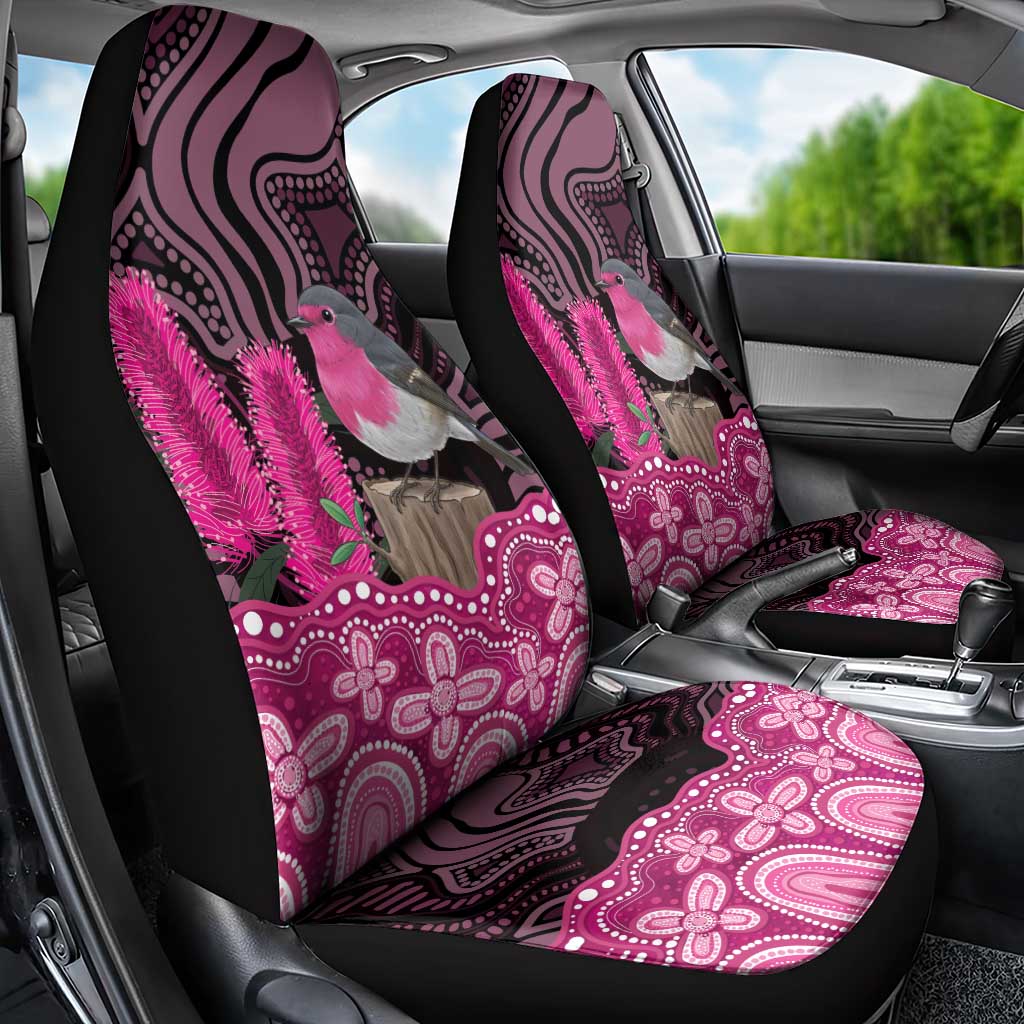 Australia Indigenous Car Seat Cover Breast Cancer Pink Robin Bottlebrush Aboriginal Art - Aussie Hoodie