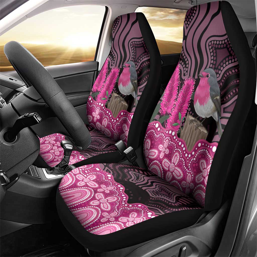 Australia Indigenous Car Seat Cover Breast Cancer Pink Robin Bottlebrush Aboriginal Art - Aussie Hoodie