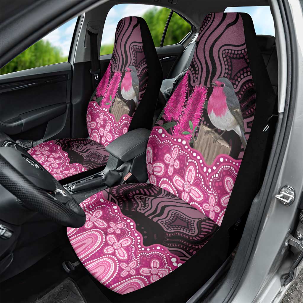 Australia Indigenous Car Seat Cover Breast Cancer Pink Robin Bottlebrush Aboriginal Art - Aussie Hoodie