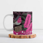 Australia Indigenous Ceramic Mug Breast Cancer Pink Robin Bottlebrush Aboriginal Art - Aussie Hoodie