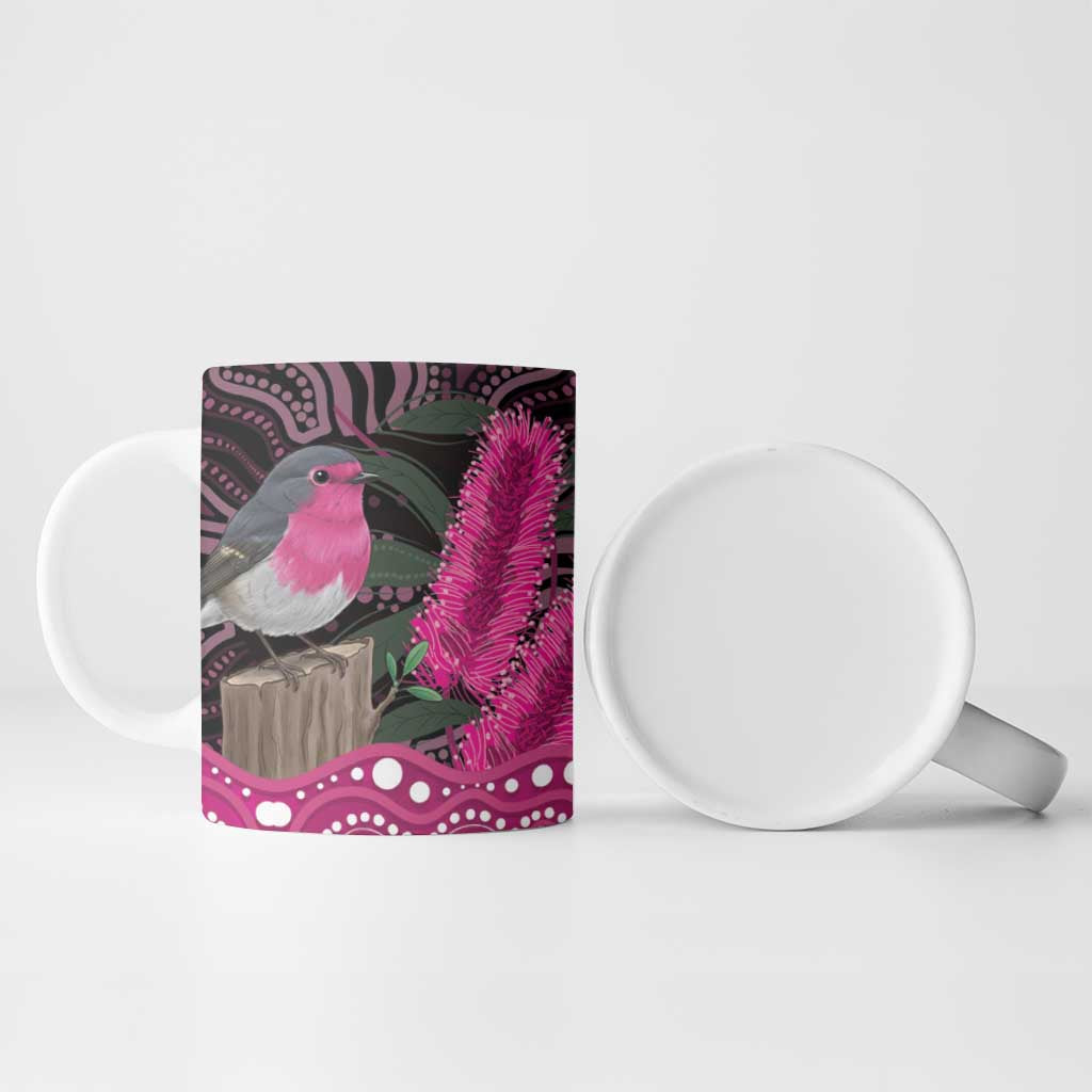 Australia Indigenous Ceramic Mug Breast Cancer Pink Robin Bottlebrush Aboriginal Art - Aussie Hoodie