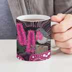 Australia Indigenous Ceramic Mug Breast Cancer Pink Robin Bottlebrush Aboriginal Art - Aussie Hoodie