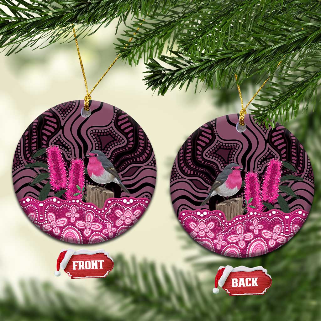 Australia Indigenous Ceramic Ornament Breast Cancer Pink Robin Bottlebrush Aboriginal Art - Aussie Hoodie