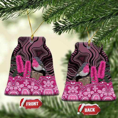 Australia Indigenous Ceramic Ornament Breast Cancer Pink Robin Bottlebrush Aboriginal Art - Aussie Hoodie