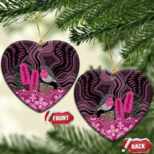 Australia Indigenous Ceramic Ornament Breast Cancer Pink Robin Bottlebrush Aboriginal Art - Aussie Hoodie