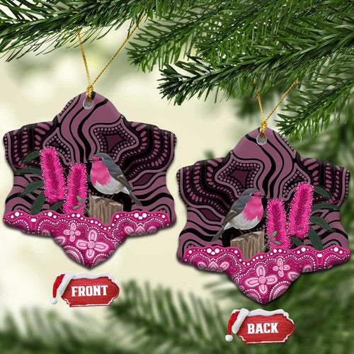 Australia Indigenous Ceramic Ornament Breast Cancer Pink Robin Bottlebrush Aboriginal Art - Aussie Hoodie