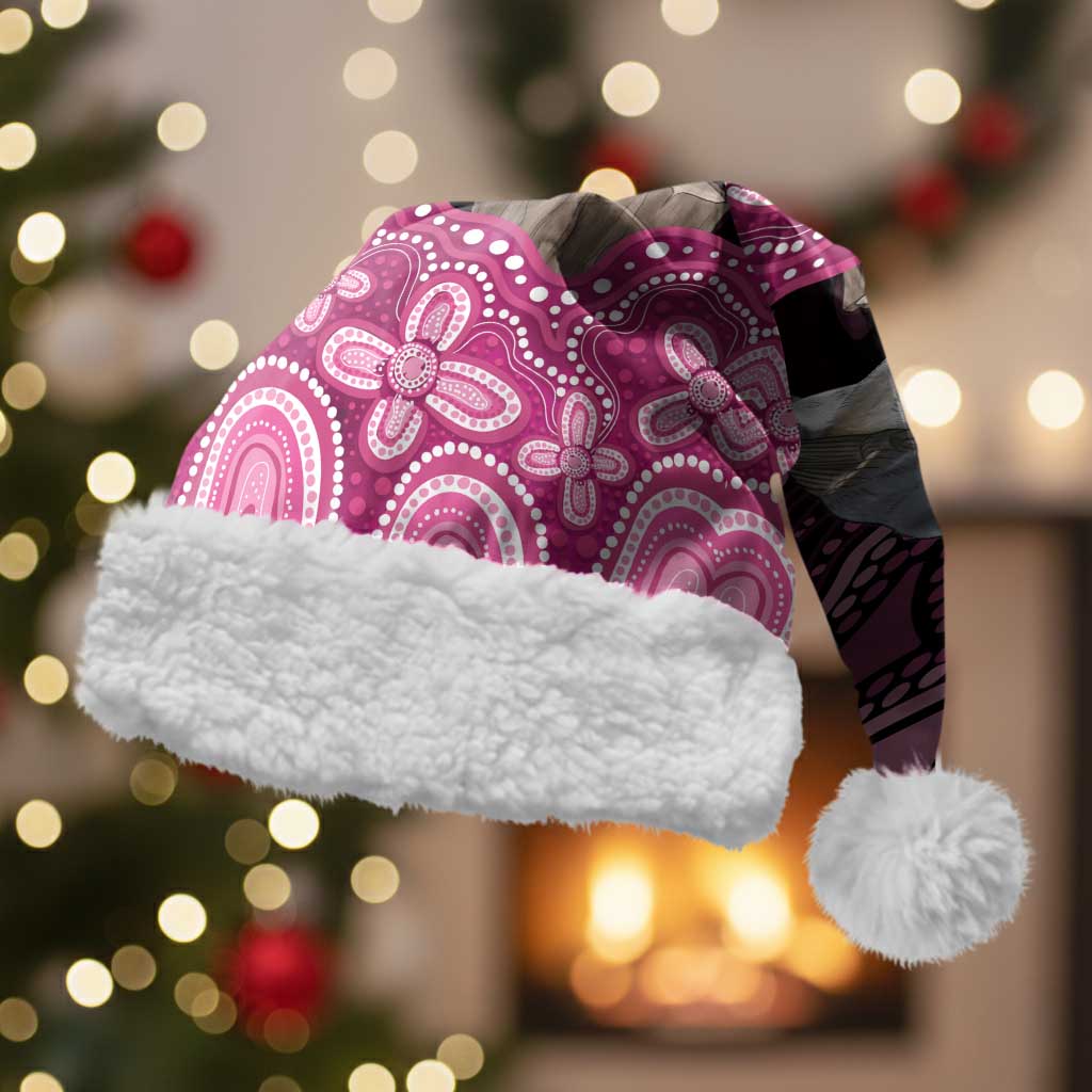 Australia Indigenous Christmas Santa Hat Breast Cancer Pink Robin Bottlebrush Aboriginal Art - Aussie Hoodie