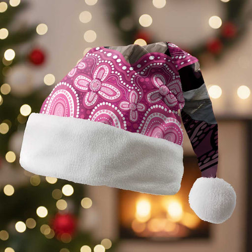 Australia Indigenous Christmas Santa Hat Breast Cancer Pink Robin Bottlebrush Aboriginal Art - Aussie Hoodie