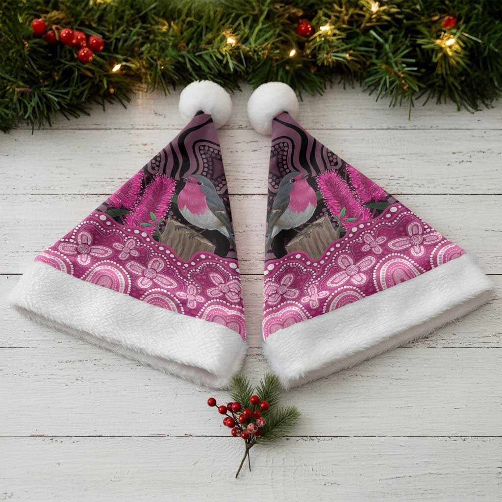 Australia Indigenous Christmas Santa Hat Breast Cancer Pink Robin Bottlebrush Aboriginal Art - Aussie Hoodie