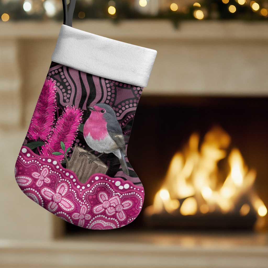 Australia Indigenous Christmas Stocking Breast Cancer Pink Robin Bottlebrush Aboriginal Art - Aussie Hoodie
