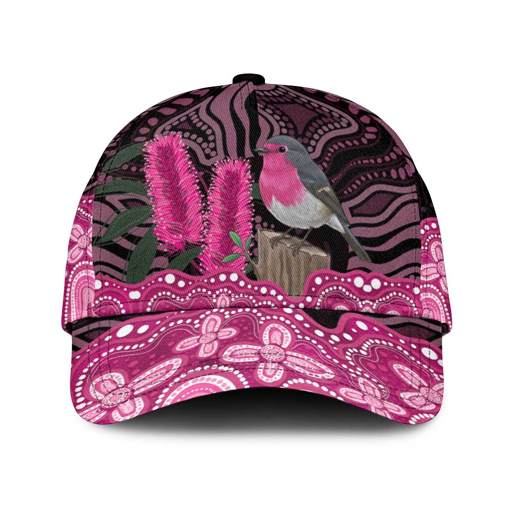 Australia Indigenous Classic Cap Breast Cancer Pink Robin Bottlebrush Aboriginal Art - Aussie Hoodie
