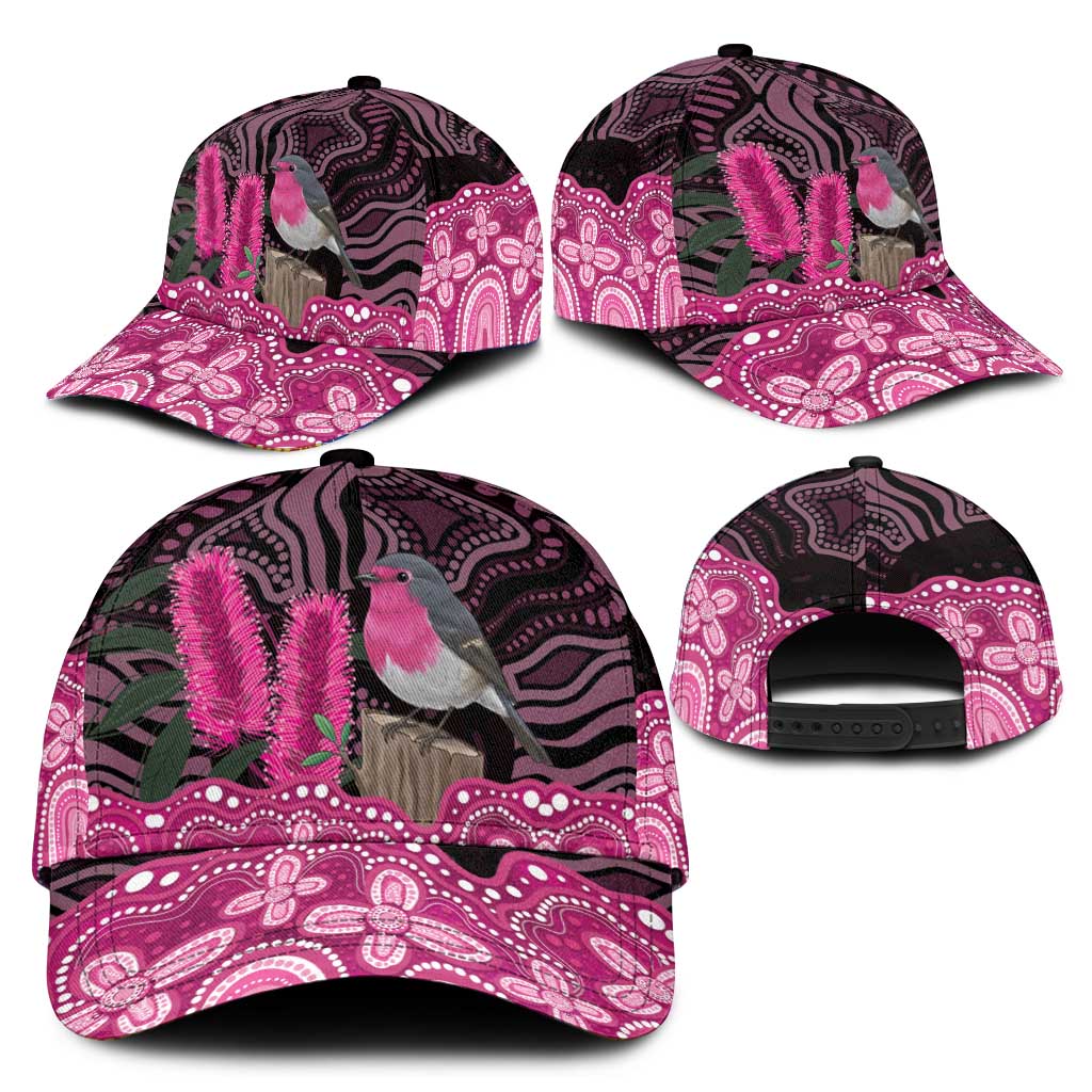 Australia Indigenous Classic Cap Breast Cancer Pink Robin Bottlebrush Aboriginal Art - Aussie Hoodie