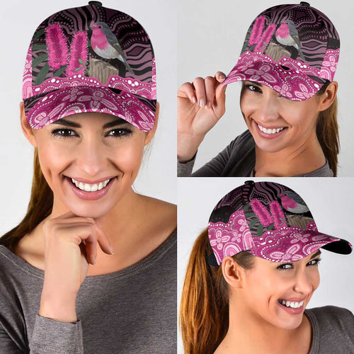 Australia Indigenous Classic Cap Breast Cancer Pink Robin Bottlebrush Aboriginal Art - Aussie Hoodie