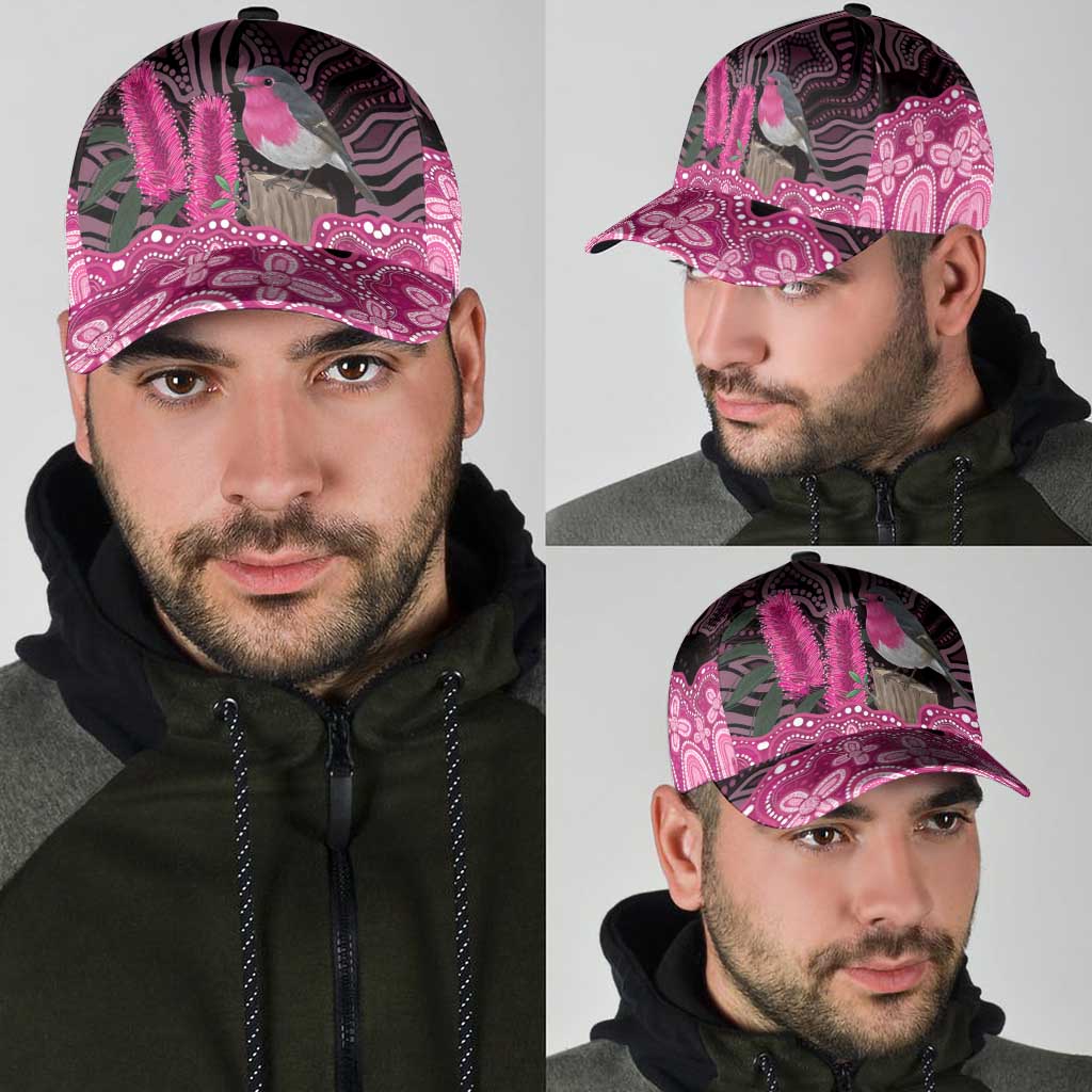 Australia Indigenous Classic Cap Breast Cancer Pink Robin Bottlebrush Aboriginal Art - Aussie Hoodie