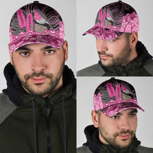 Australia Indigenous Classic Cap Breast Cancer Pink Robin Bottlebrush Aboriginal Art - Aussie Hoodie