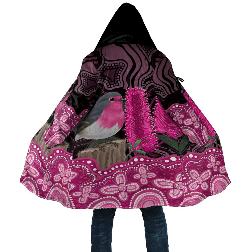 Australia Indigenous Cloak Breast Cancer Pink Robin Bottlebrush Aboriginal Art - Aussie Hoodie